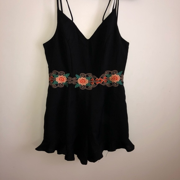 Black Romper with Floral Detail - Picture 1 of 5